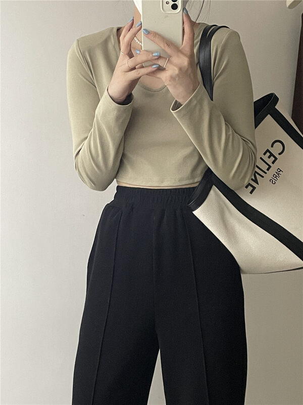 New in early autumn!【IN MODE】Casual Simple Short Navel Shirt 6612# CLS