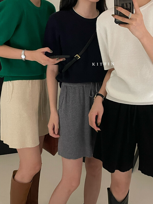 【KITTIN】Korean style knitted drawstring casual shorts 9151
