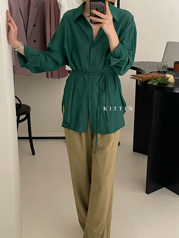 【KITTIN】Korean design cupro bandage shirt (with waist rope) 8601FW