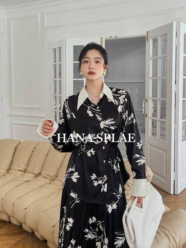 New in early autumn! [HANNA Hanna] printed commuter temperament shirt (with straps) H10279# JHY