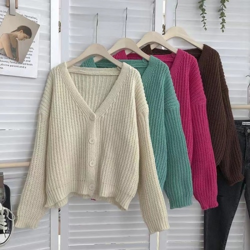 Korean version of lazy knitted cardigan net red v-neck sweater women's loose outer wear autumn and winter new gentle top coat