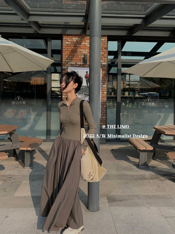 New in autumn!【THE LIMO】Front middle zipper open back design dress 6831# XYJ