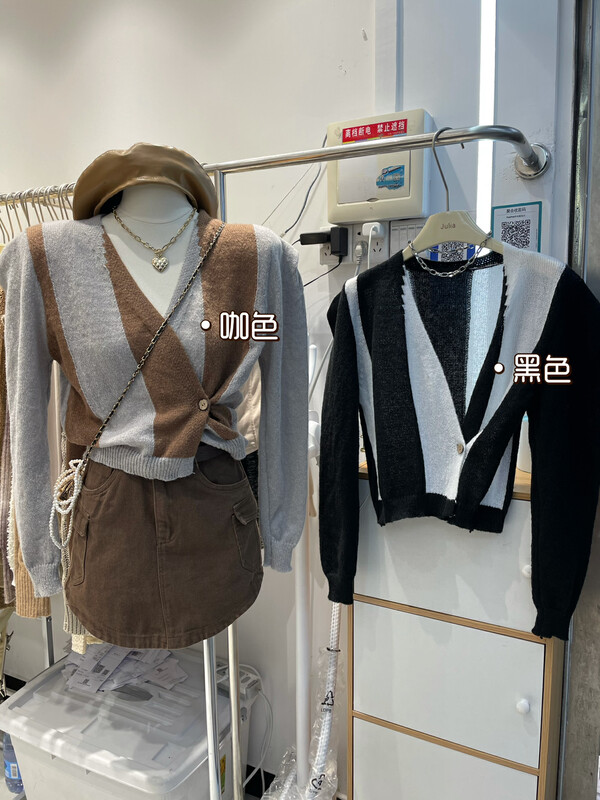 New in autumn!【JULIA】Deep V-neck contrast color warm sweater YS1-2031# PCZ