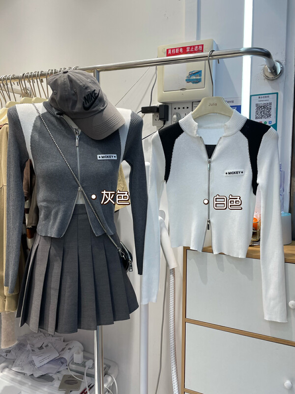 New in autumn!【JULIA】Casual color contrast zipper knitted cardigan YS1-2019# PCZ