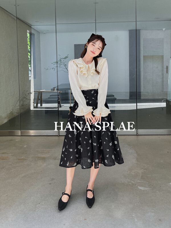 [HANNA Hanna] [Hanna] Elegant temperament Tencel skirt A-line midi skirt female printed skirt H3361