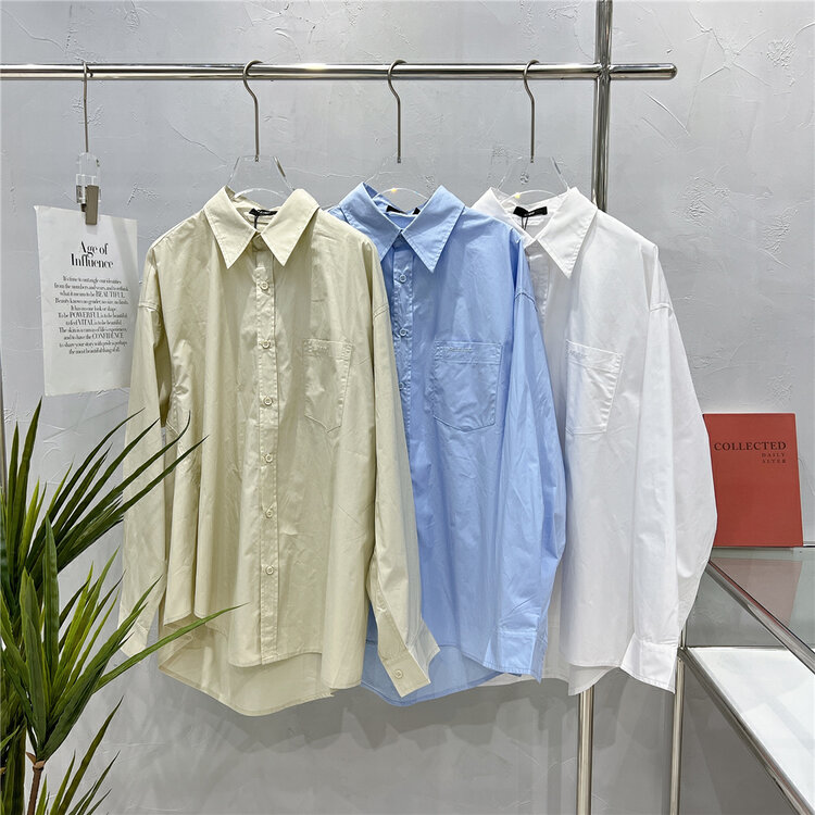 New in early autumn! [THE LIMO] quality solid color versatile silhouette shirt YS1-6655# GYJ
