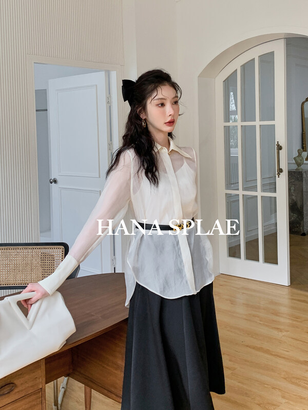 New in autumn! [HANNA Hanna] Fashionable commuter simple texture shirt (with camisole) H10278# JHY