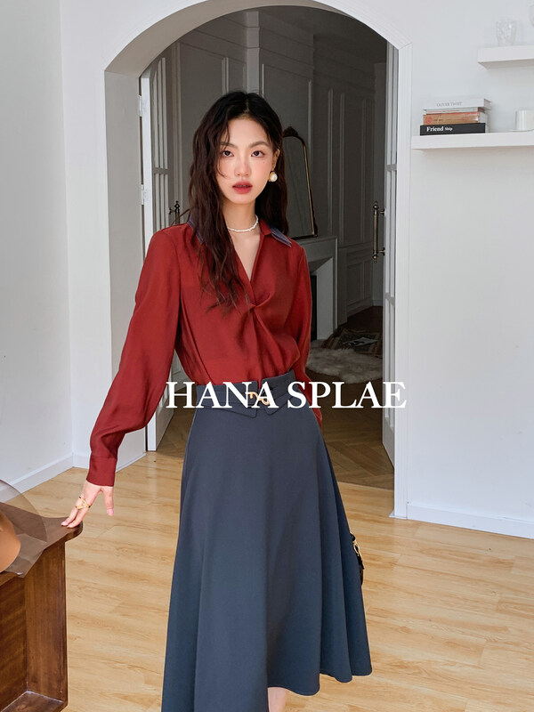 New in autumn! [HANNA Hanna] temperament color matching lapel commuter shirt H10375# JHY