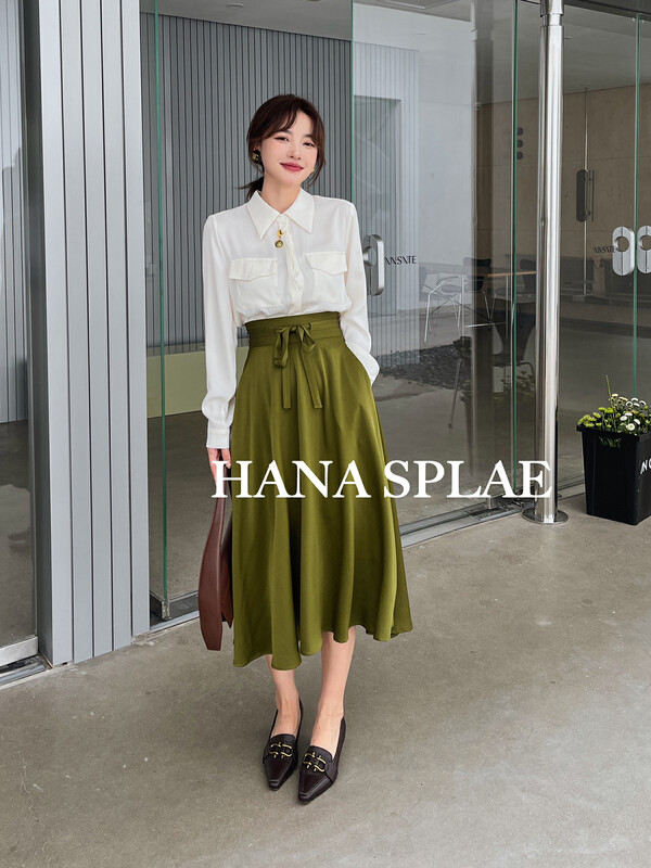 Autumn is new! [HANNA Hanna] Design sense bow belt A-line skirt H3367# JHY