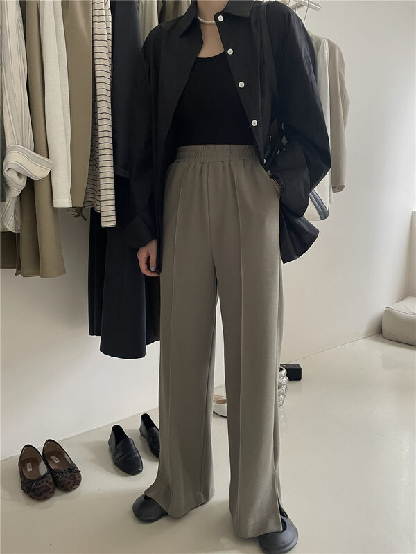 New in early autumn!【IN MODE】High waist solid color all-match slit straight casual pants 6981# CLS