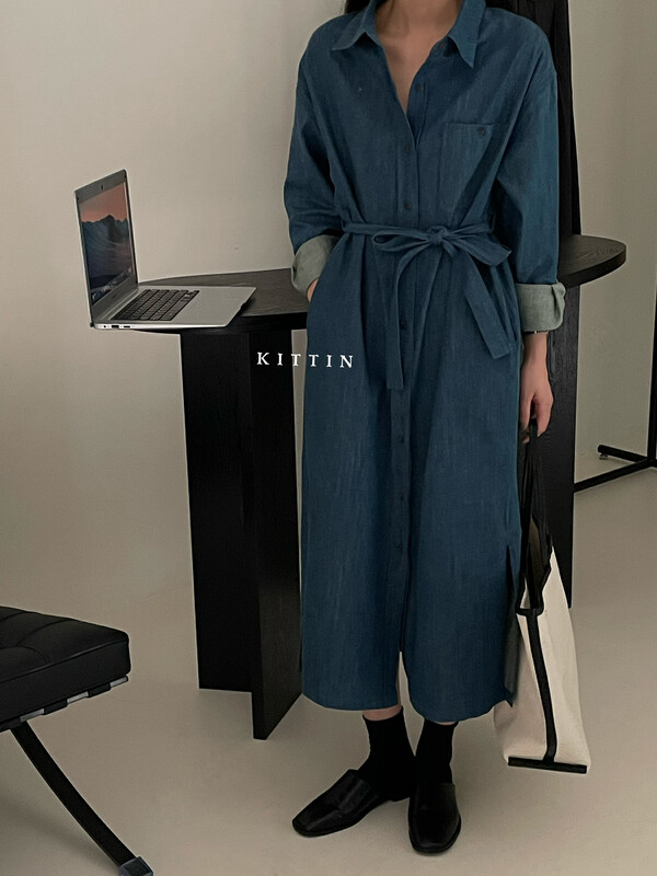【KITTIN】Korean Bamboo Denim Dress (with Belt) 5150# FHX