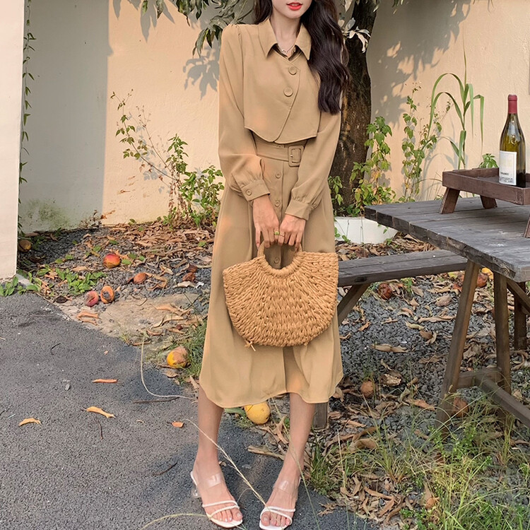 Autumn is new! [HANNA Hanna] temperament waist slim dress + all-match fashion vest set (with belt) H5520# JHY