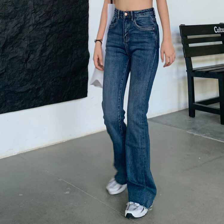 [1980] New mid-high waist slim stretch tassel flared jeans in early autumn 65309