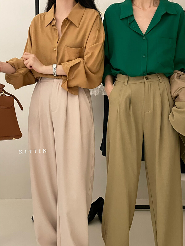 【KITTIN】Simple and stylish high waist wide leg straight trousers 9132FW# FHX