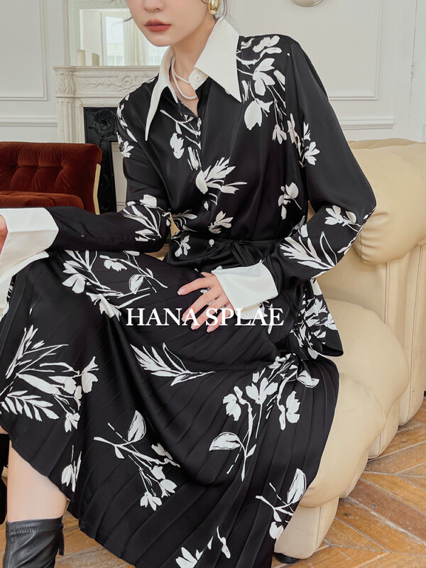 [HANNA Hanna] Retro elegant printed pleated skirt H3325