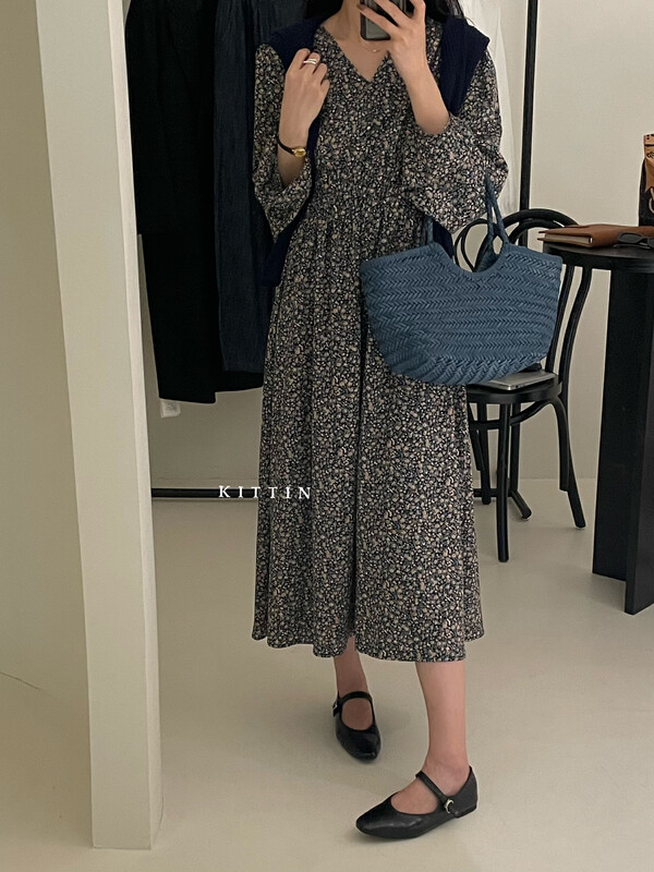 【KITTIN】French pastoral floral V-neck dress 5135# FHX