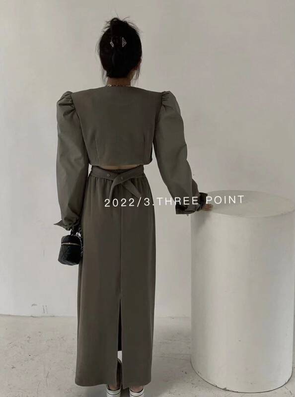 Autumn is new! [3.THREE POINT] Hollow stitching shirt + high waist slim skirt suit 6100# ZXL