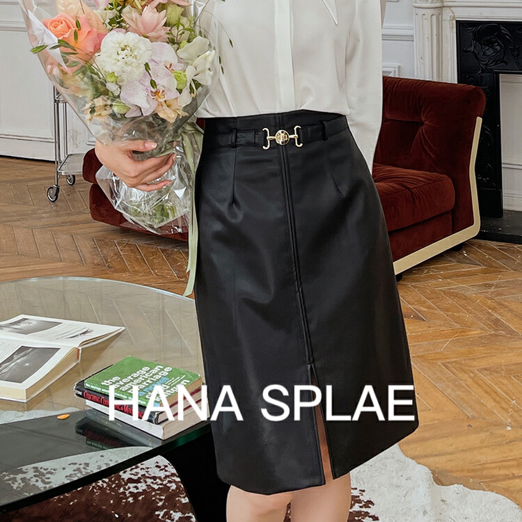 New in early autumn! [HANNA Hanna] A-line PU leather high-waist skirt H3302# JHY