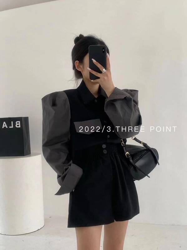 New in early autumn! [3.THREE POINT] Color matching niche shirt + simple slim casual pants suit 6020# ZXL