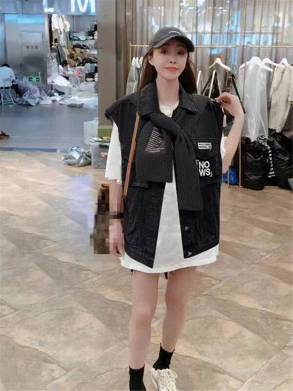 New in autumn!  [Jinhan] Casual Loose Letter Embroidered Denim Vest YS2-8879# GYJ