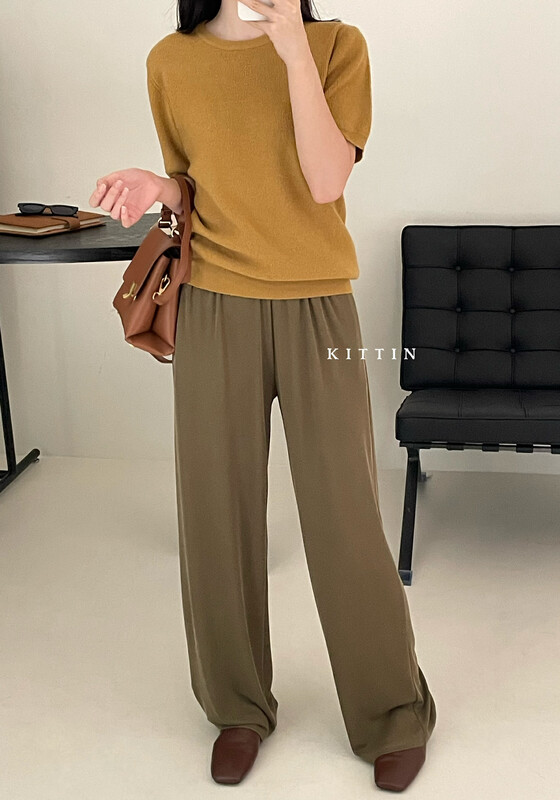 【KITTIN】Korean style thin knitted wide-leg casual pants 9166