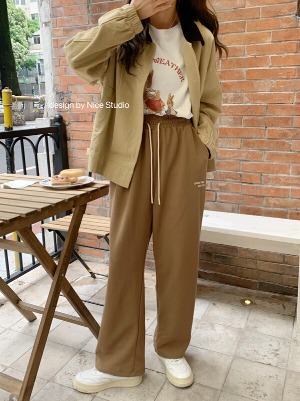 New in early autumn! [NICE STUDIO] Waffle loose and slim casual pants 16802# ZXL