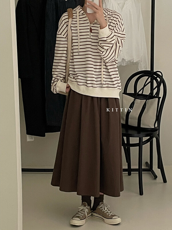 【KITTIN】Korean Striped Hooded Sweatshirt 391
