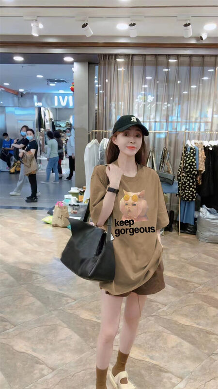 New in autumn! [Jinhan] cat print personalized short-sleeved T-shirt YS1-8120# GYJ