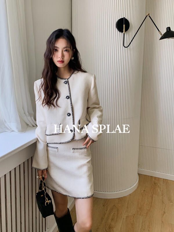 [HANNA Hanna] [Hanna] French retro small fragrance high waist skirt suit women's jacquard suit H3360# JHY