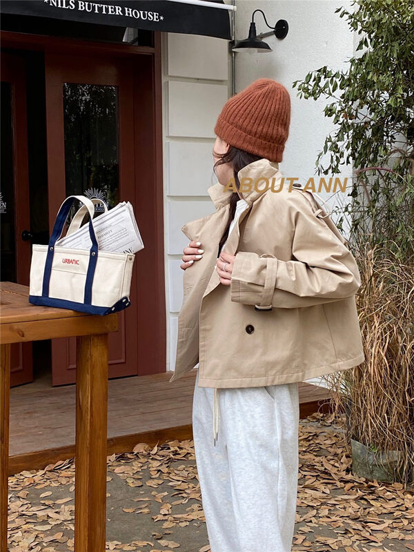 Autumn is new!【ABOUT ANN】Square collar double-breasted loose windbreaker 2122# ZJY