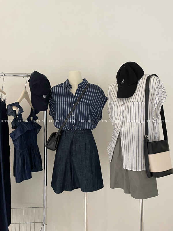 【KITTIN】Korean summer casual striped sleeveless shirt 8592# FHX