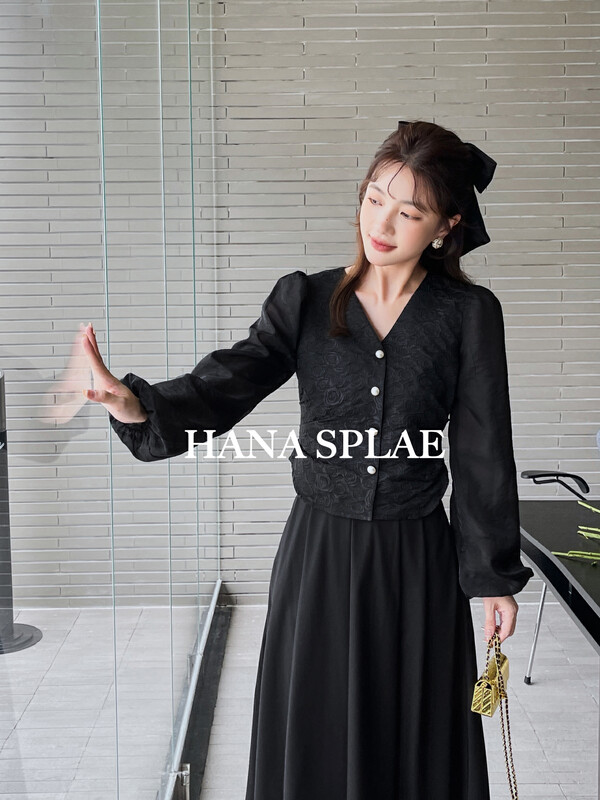 New in autumn! [HANNA Hanna] elegant rose jacquard shirt H10387# JHY