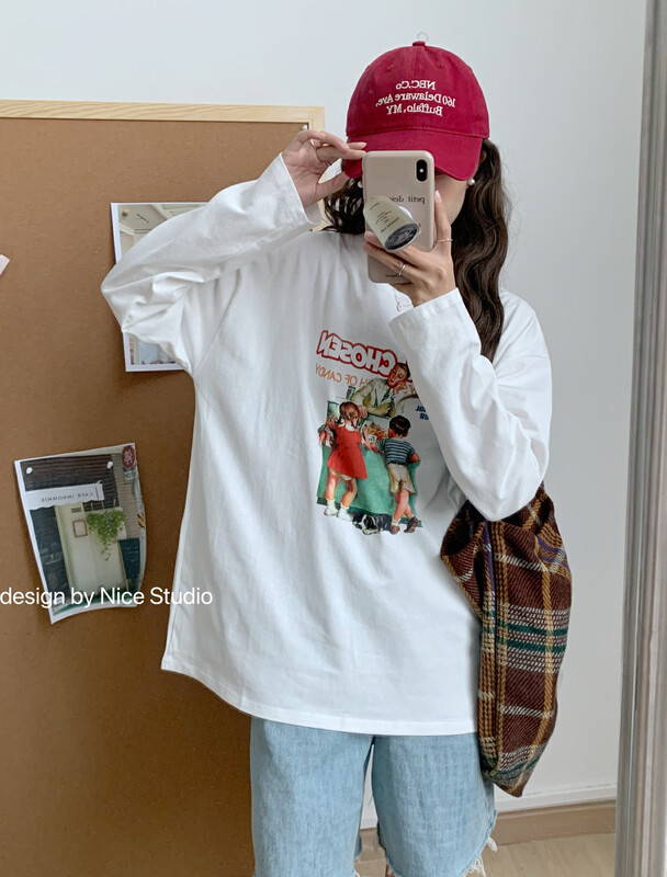Autumn is new! [NICE STUDIO] American print all-match long-sleeved T-shirt 9116# ZXL