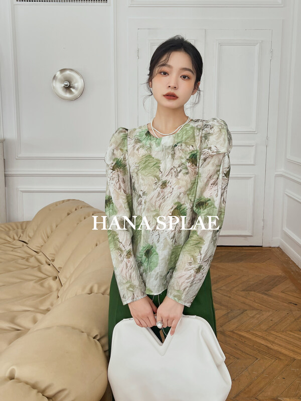 New in early autumn! [HANNA Hanna] Design Tencel printed shirt H10237# JHY