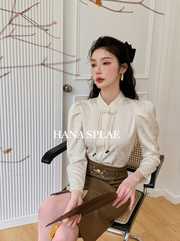 New in autumn! [HANNA Hanna] New Chinese style button-up temperament shirt H10313# JHY