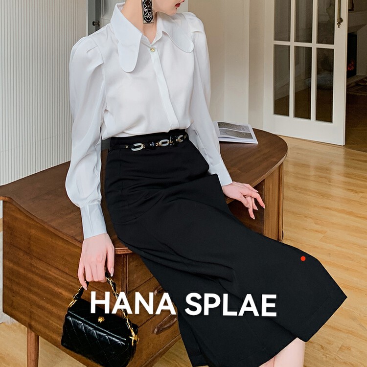 New in early autumn! [HANNA Hanna] Asymmetric split hem skirt (with retro bead chain) H3306# JHY
