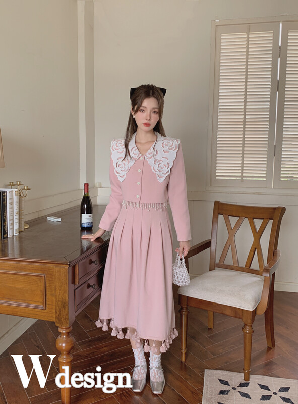 New in autumn!【W DESIGN】Xiaoxiangfeng big collar pearl suit 4958# WPL