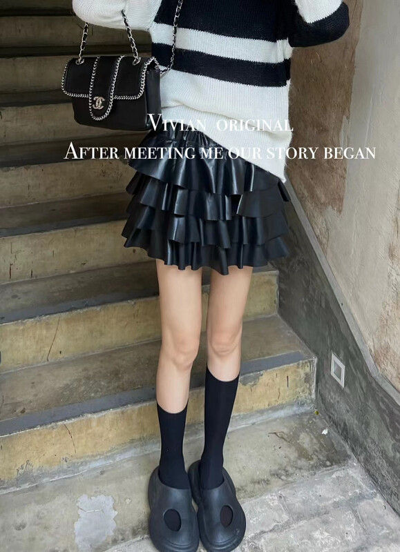 New in autumn! [VIVIAN] High waist and thin elastic waist skirt 90322# ZXX