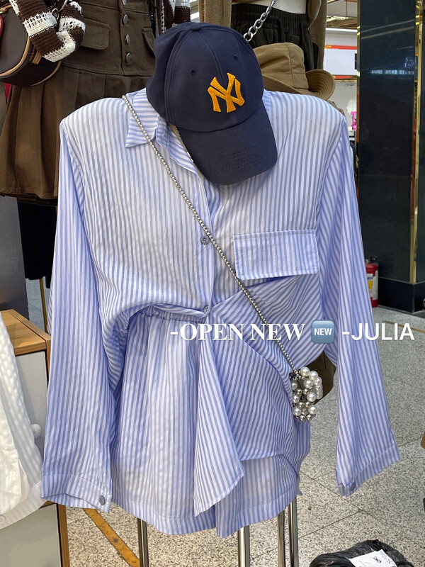 New in early autumn! [JULIA] striped thin shirt + comfortable casual shorts suit 1158# PCZ