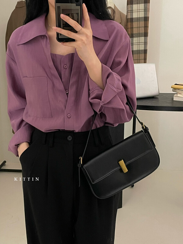 【KITTIN】Korean fake two-piece Tencel shirt 8661FW