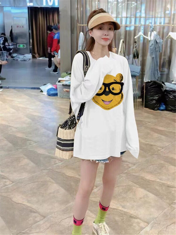 New in autumn! [Jinhan] glasses bear print loose sweater YS1-8183# GYJ
