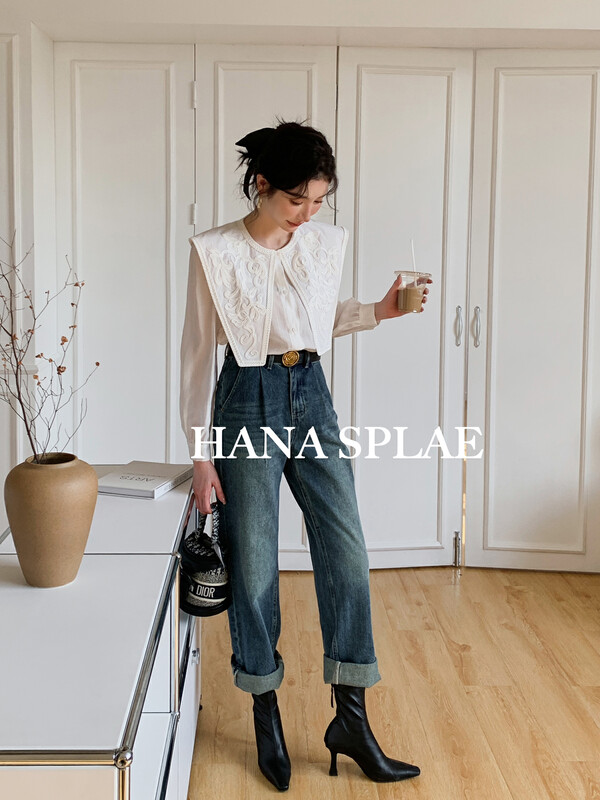 New in autumn! [HANNA Hanna] Korean version of straight-leg slim casual jeans (with belt) H3356# JHY