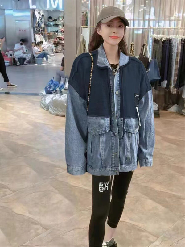 New in autumn!  【Jinhan】Casual Loose Fake Two-Piece Labeled Denim Jacket 8157# GYJ