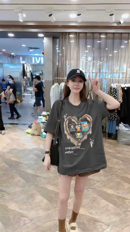 New in autumn!  [Jinhan] Street trend love patch design short-sleeved T-shirt YS4-8133# GYJ