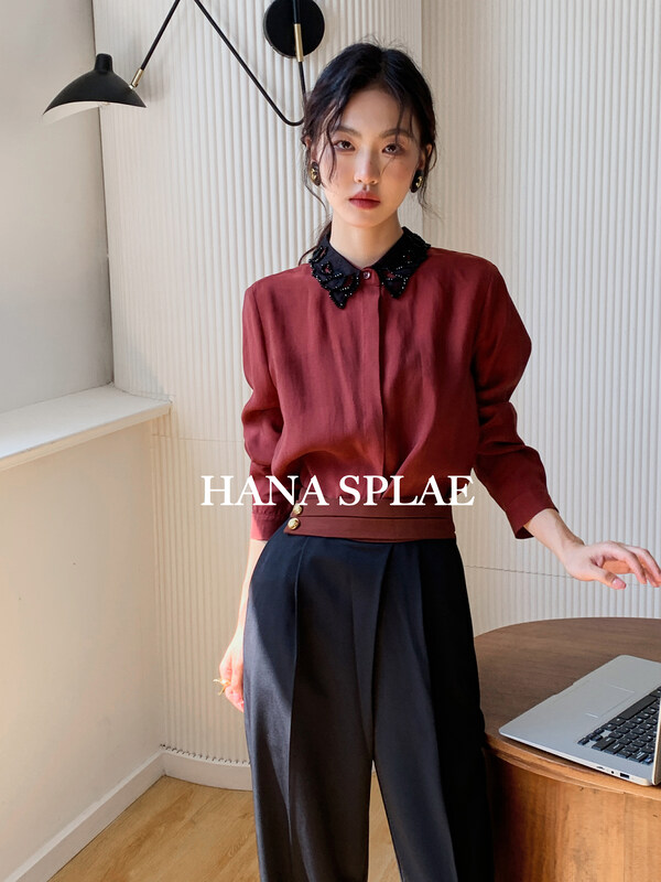 New in early autumn! [HANNA Hanna] single-breasted long-sleeved heavy-duty sequined shirt H10379# JHY