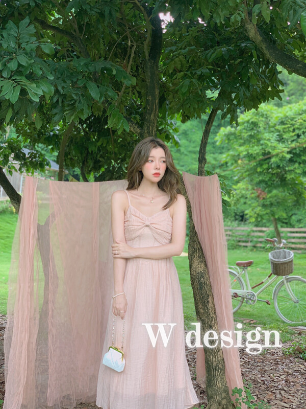 【W DESIGN】Beautiful Bow Knot Waist Sling Dress 4890# WPL