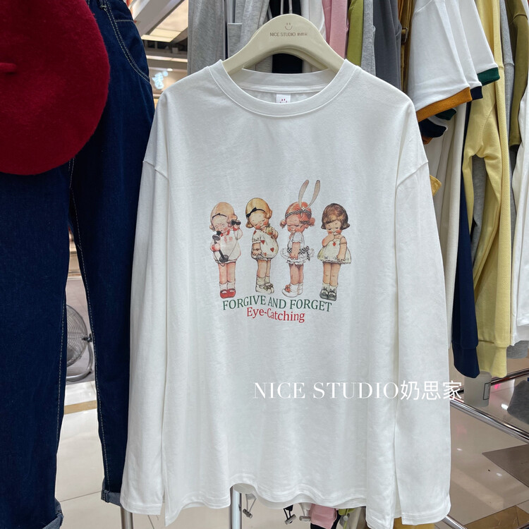 New in autumn! [NICE STUDIO] 4 little girls cartoon print long-sleeved T-shirt 98922# ZXL