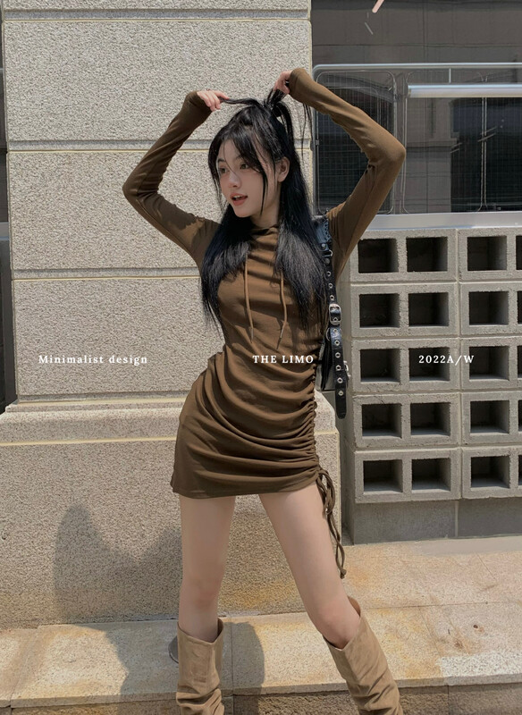 New in early autumn!【THE LIMO】side drawstring hooded hot girl dress 6808# XYJ