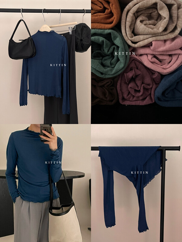 【KITTIN】INS wind Tencel wool wavy bottoming shirt 3101