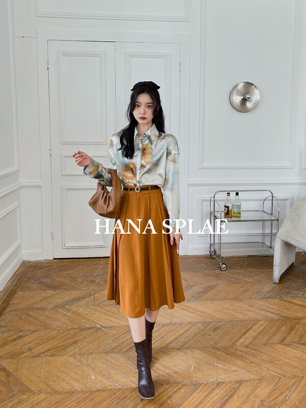 New in early autumn! [HANNA Hanna] A-line skirt with high waist and thin temperament (with belt) H3311# JHY